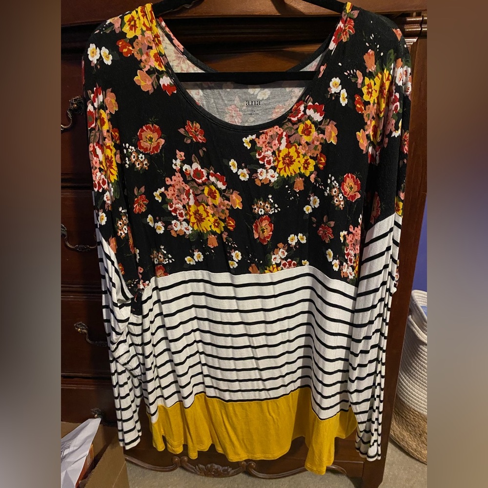 a.n.a Black Floral Long Sleeve Top